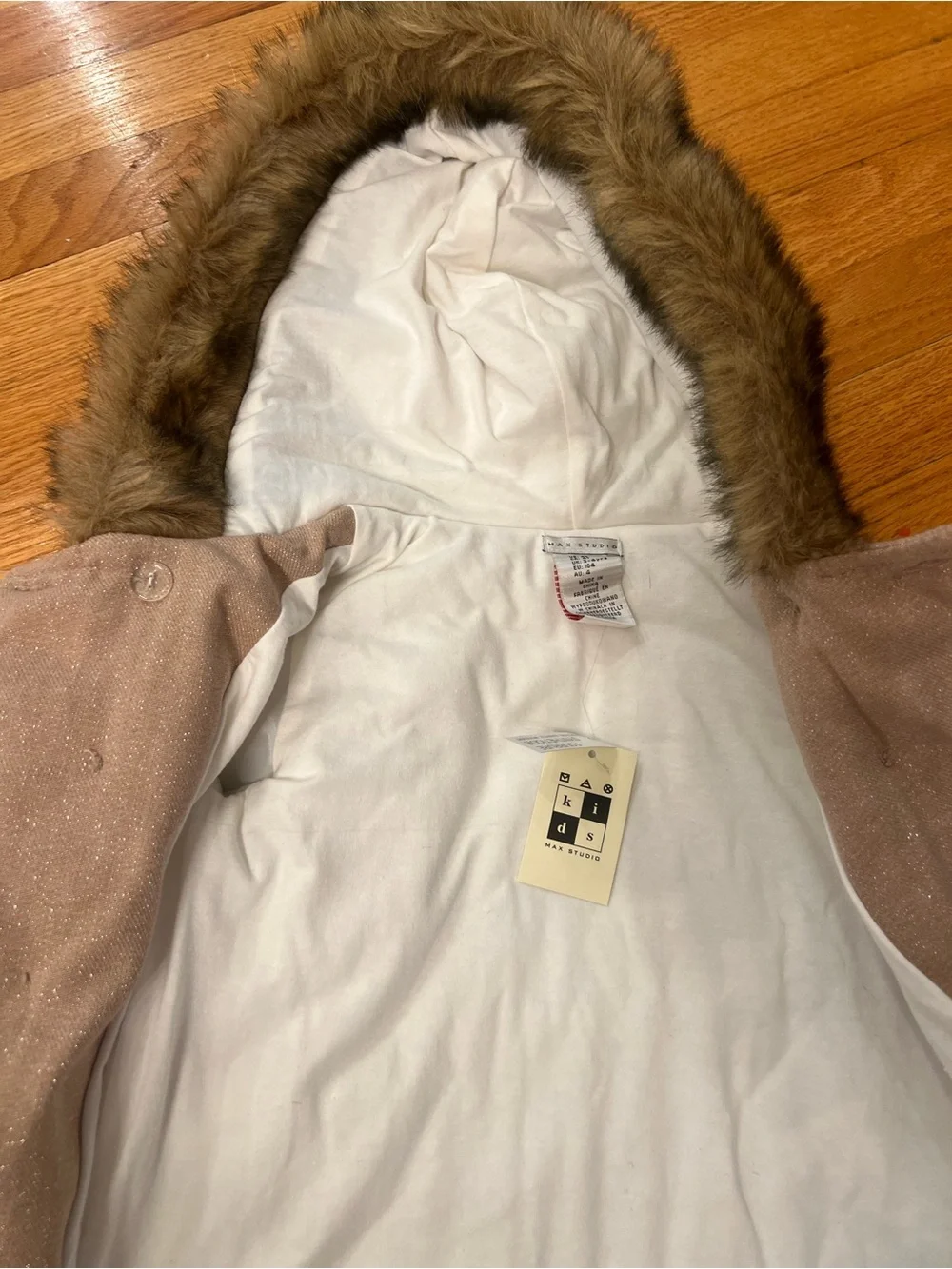 Kids Faux-Fur Hooded gold-toned quilted Puffer Coat jacket